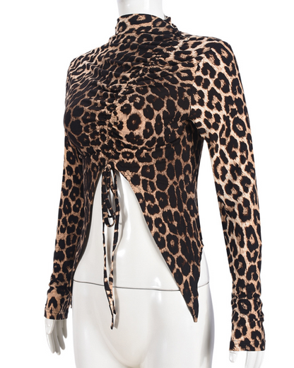 Leopard Print Drawstring Cultivation Top