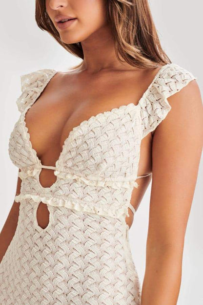 Vestido largo de punto con volantes y aberturas Muriel 