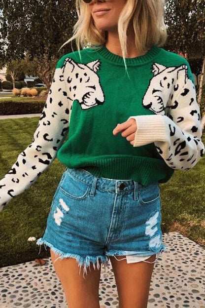 Suéter de punto con diseño de leopardo de las nieves
