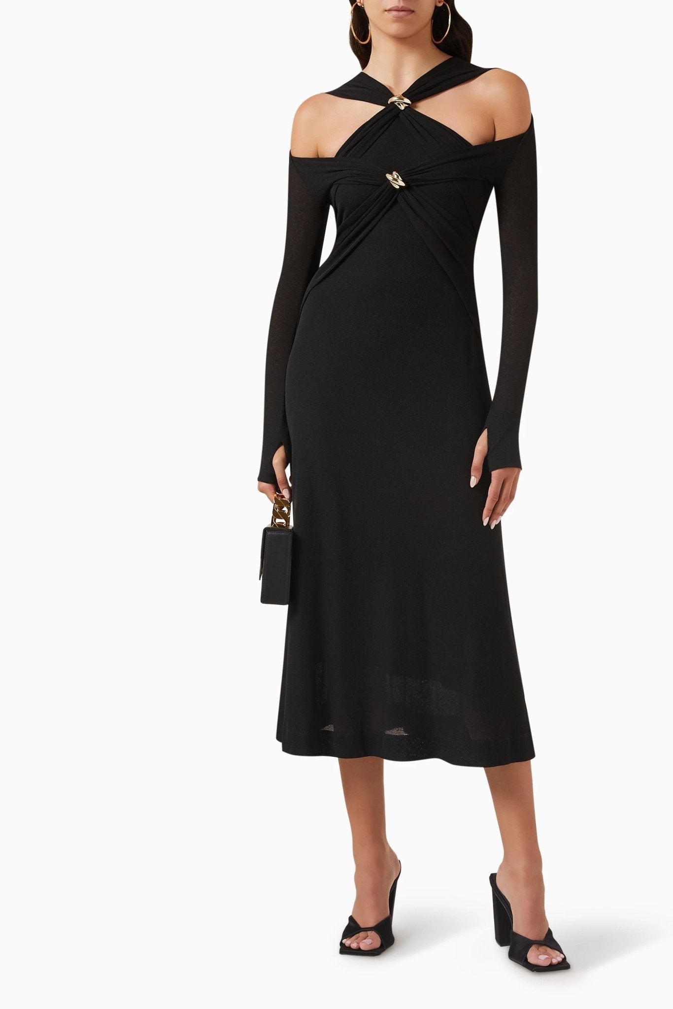 Vestido midi de punto con escote cruzado y aberturas Nita 