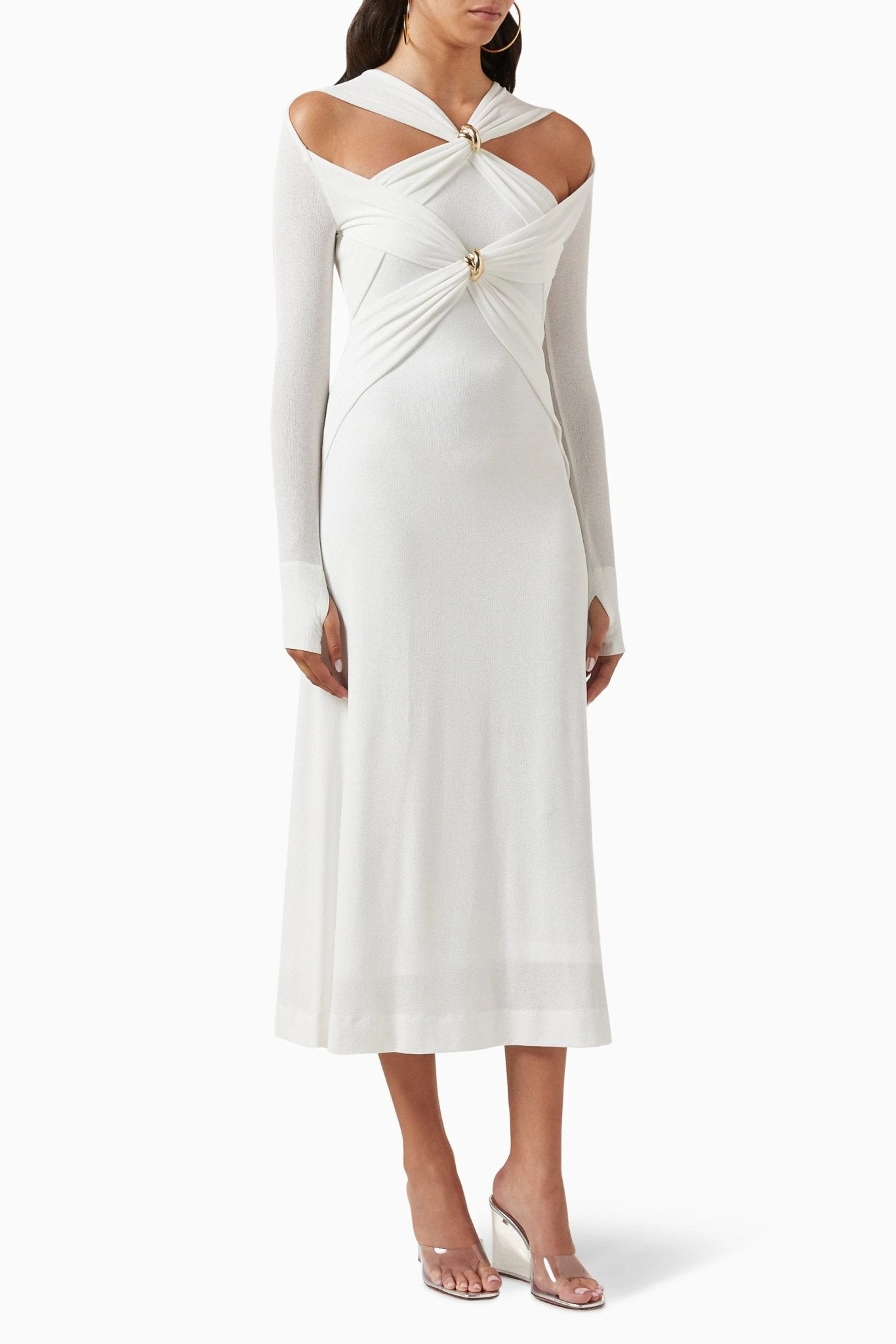 Vestido midi de punto con escote cruzado y aberturas Nita 