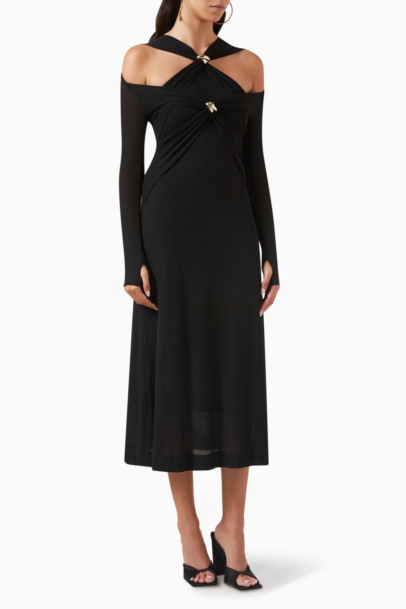 Vestido midi de punto con escote cruzado y aberturas Nita 
