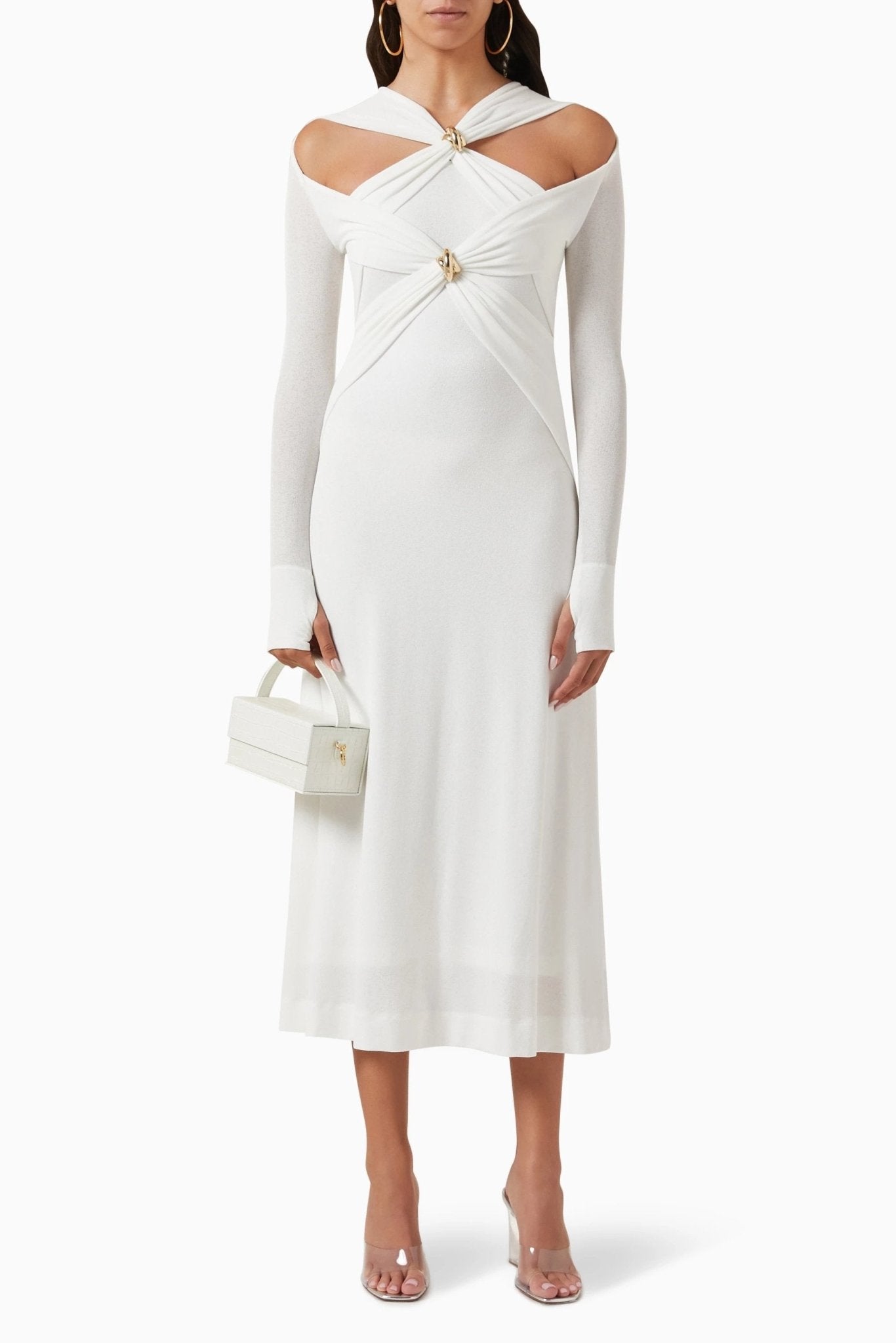 Vestido midi de punto con escote cruzado y aberturas Nita 