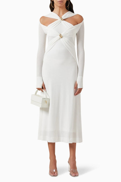 Vestido midi de punto con escote cruzado y aberturas Nita 