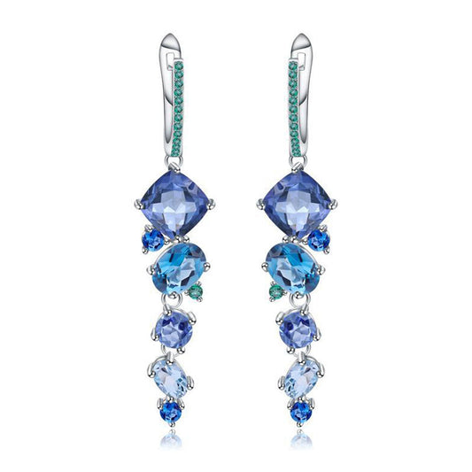 Mixed Shape Swiss Blue Topaz Mystic Quartz Drop Earrings
