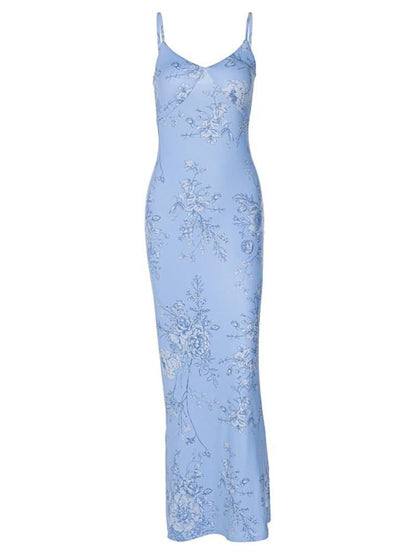 Vestido lencero largo con estampado de orquídeas 