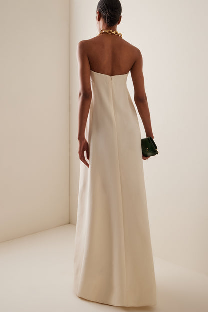 Dorothy Floral Print Strapless Satin Maxi Dress