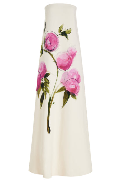 Dorothy Floral Print Strapless Satin Maxi Dress