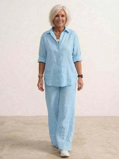 Vivian | Women's Casual Button-Down Shirt and Wide-Leg Pants Set
