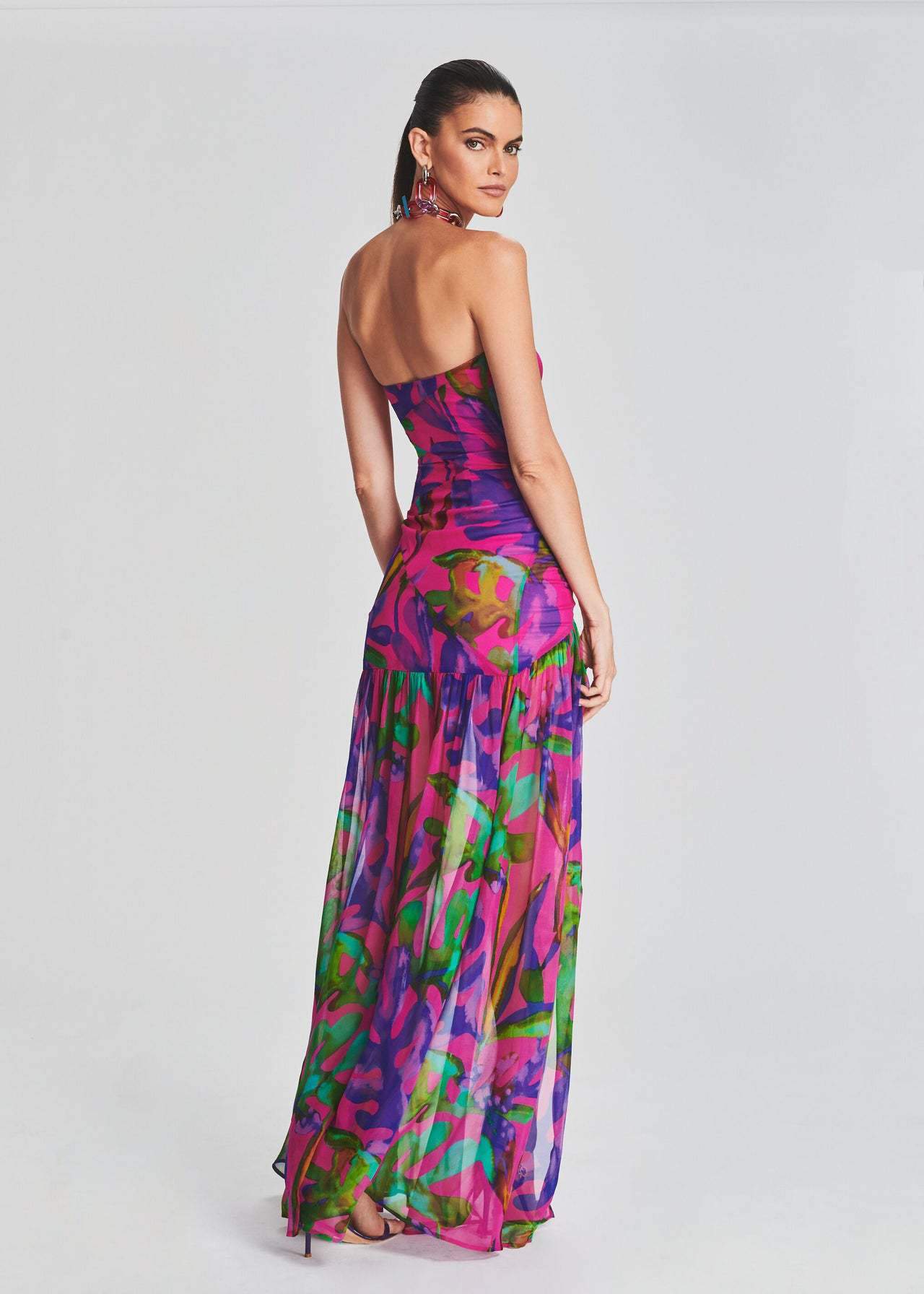 Vestido largo sin tirantes con abertura y estampado Pam 