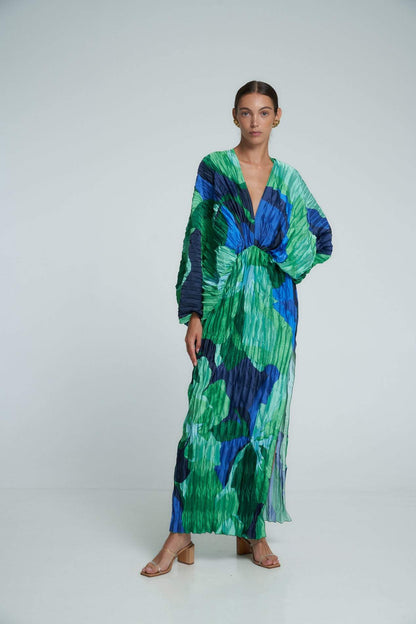 Vestido caftán maxi plisado con estampado Pamela 