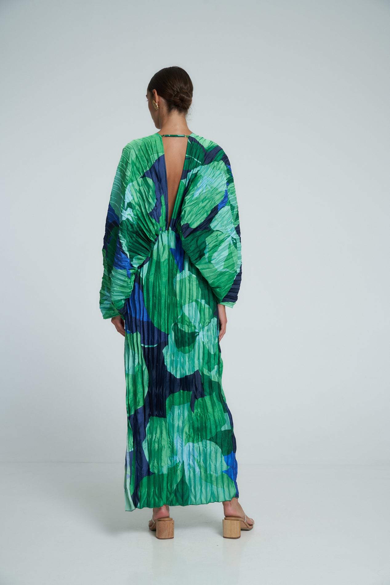 Vestido caftán maxi plisado con estampado Pamela 