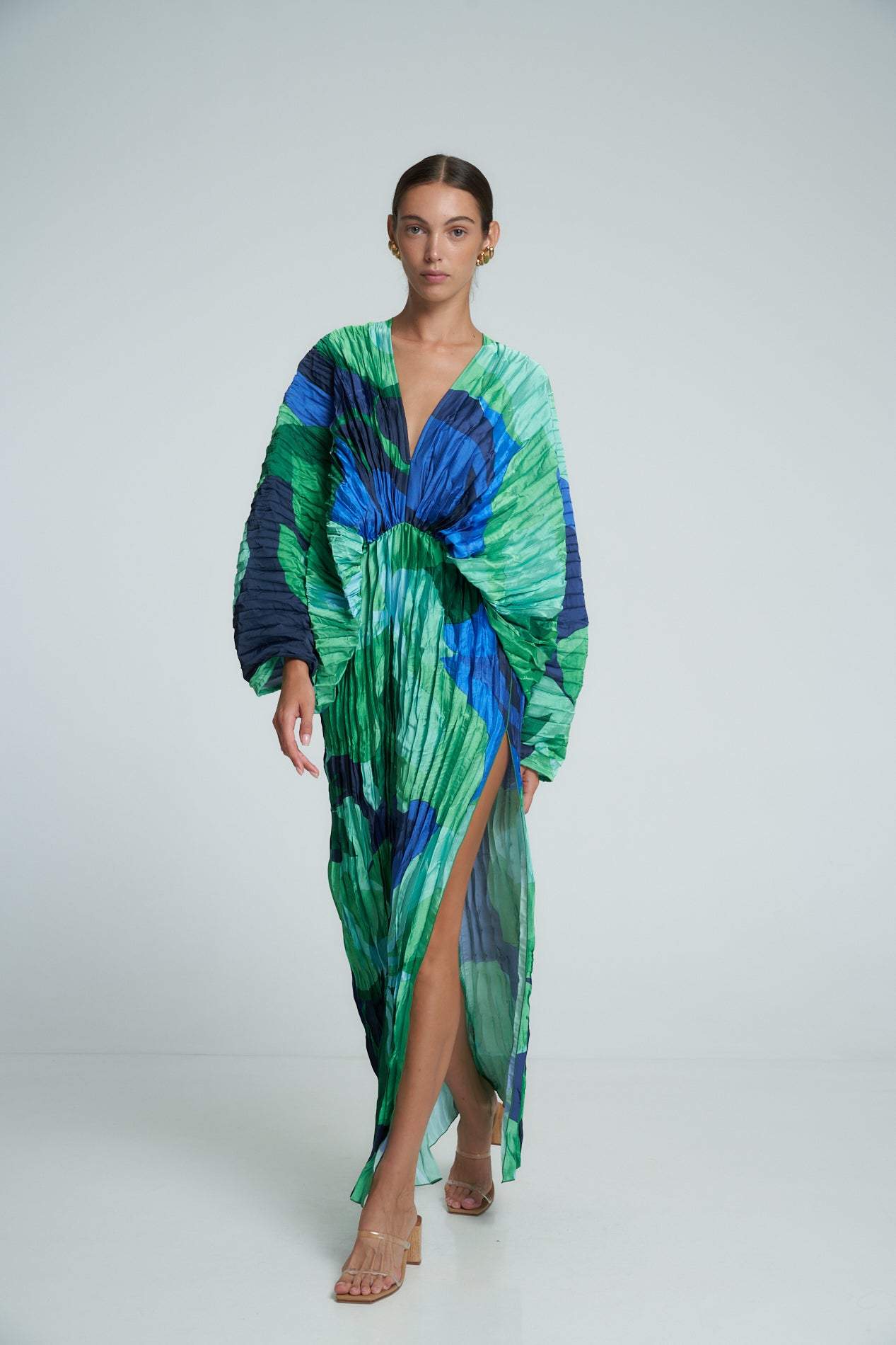 Vestido caftán maxi plisado con estampado Pamela 
