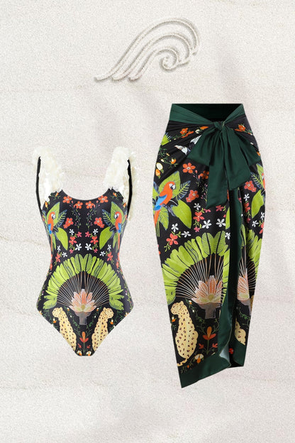 Conjunto de baño de dos piezas fruncido con estampado Paula 