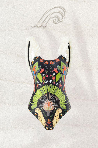 Conjunto de baño de dos piezas fruncido con estampado Paula 