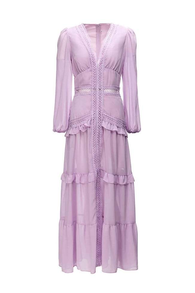 Vestido largo con volantes de encaje bordado Penny 