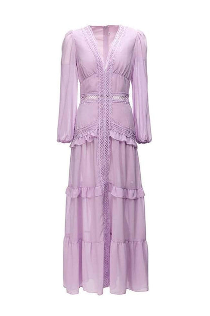 Vestido largo con volantes de encaje bordado Penny 