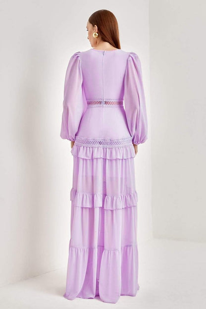 Vestido largo con volantes de encaje bordado Penny 