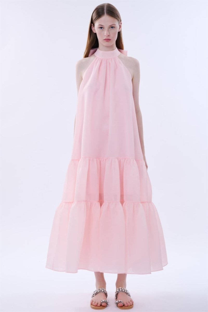 Vestido largo Phoebe con lazo y corte A en capas 