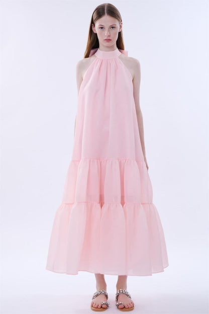 Vestido largo Phoebe con lazo y corte A en capas 