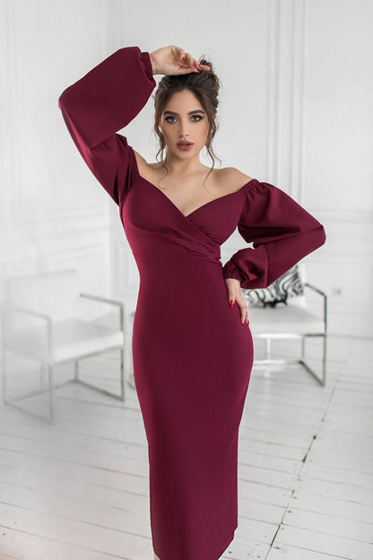 Vestido midi Lorraine con hombros descubiertos y mangas abullonadas 