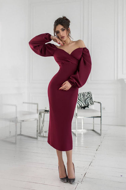 Vestido midi Lorraine con hombros descubiertos y mangas abullonadas 
