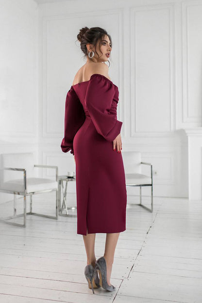 Vestido midi Lorraine con hombros descubiertos y mangas abullonadas 