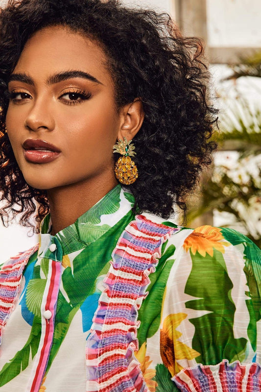 Pendientes colgantes de piña y diamante 