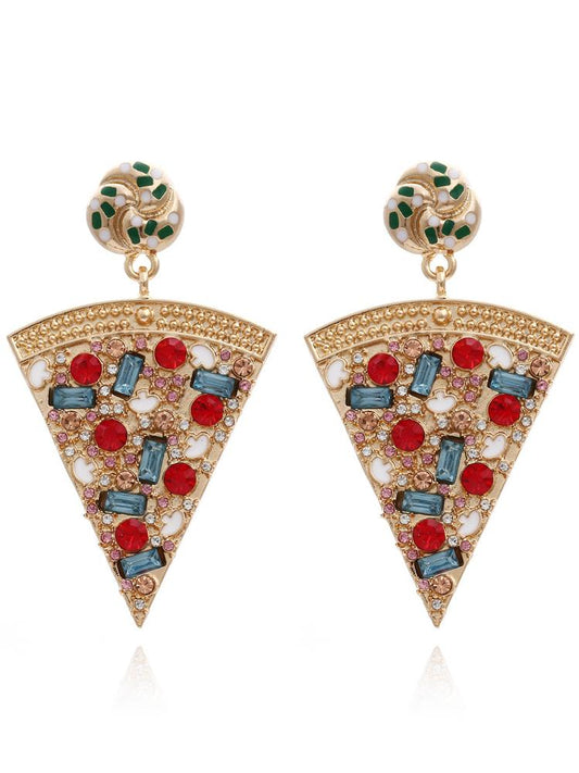 Pendientes colgantes de pizza con diamantes 