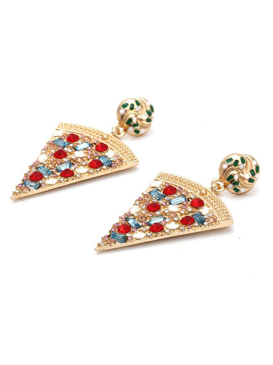 Pendientes colgantes de pizza con diamantes 