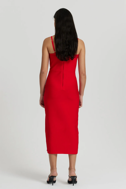 Knit Rhinestone Split Strapless Midi Dress