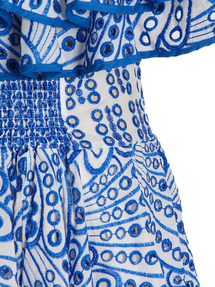 Vestido mini con vuelo y corpiño con volantes y encaje bordado Dolly 