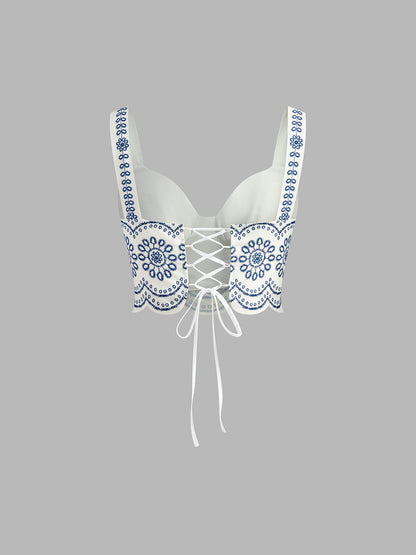 Santorini | Women's Embroidered Crop Top & Maxi Skirt Co-Ord Set