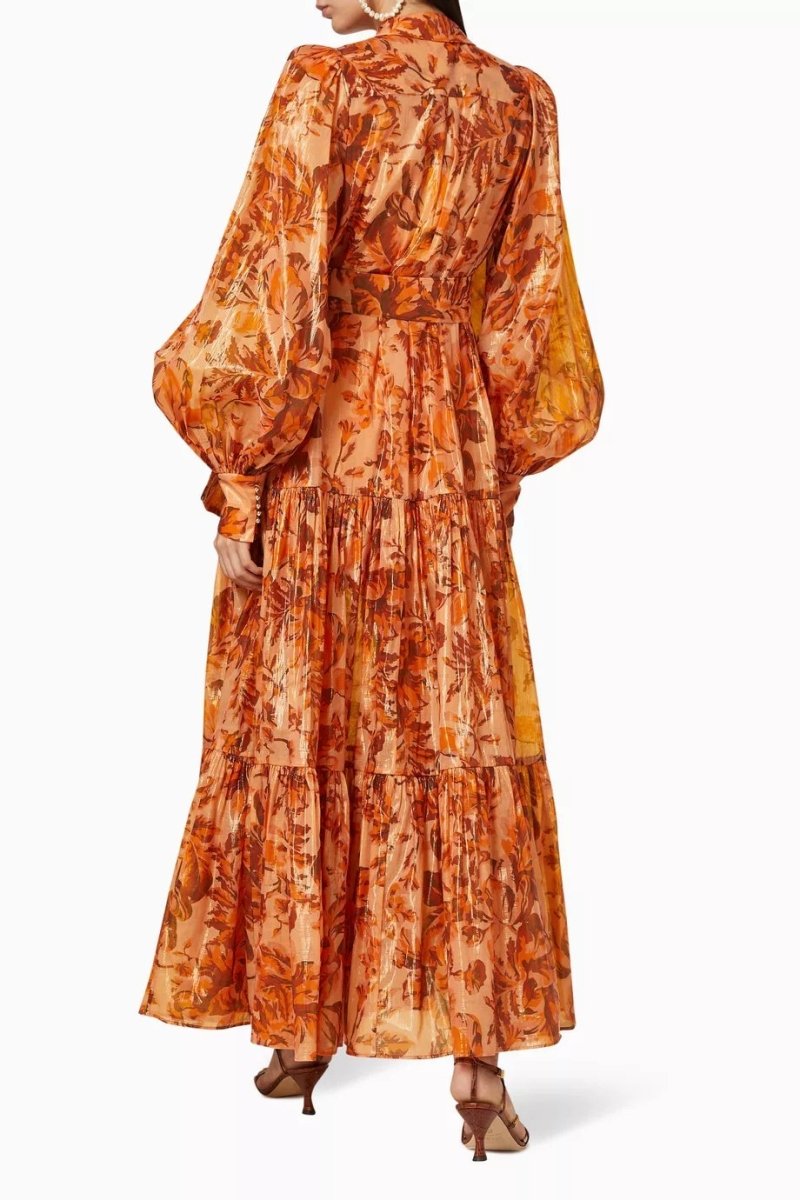 Vestido largo con mangas abullonadas y estampado Queena 