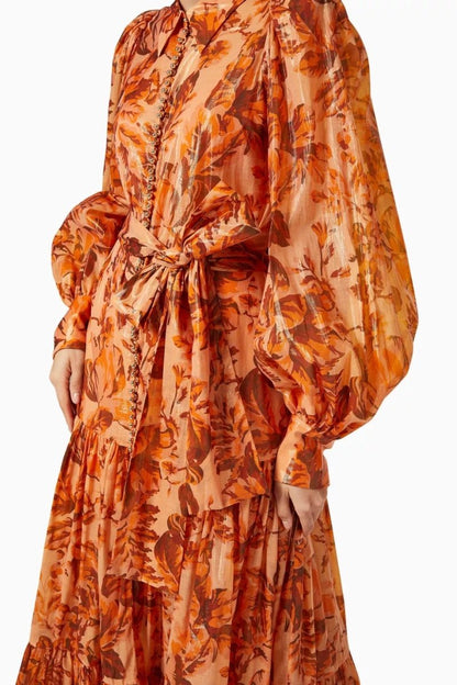 Vestido largo con mangas abullonadas y estampado Queena 