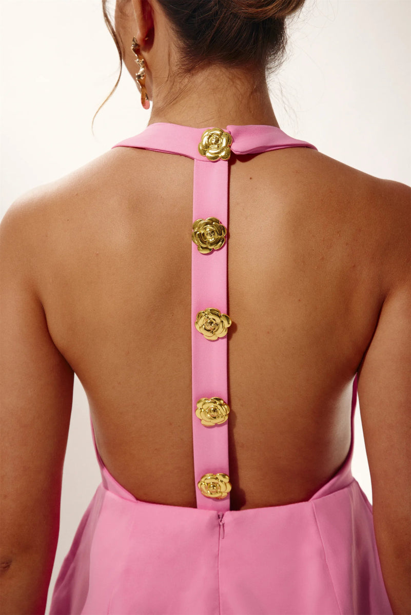 Vestido mini con cuello halter y espalda descubierta de Rebecca 