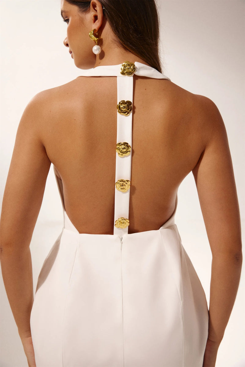 Vestido mini con cuello halter y espalda descubierta de Rebecca 
