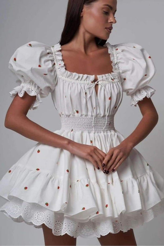 Vestido mini con mangas abullonadas y estampado Rebecca 