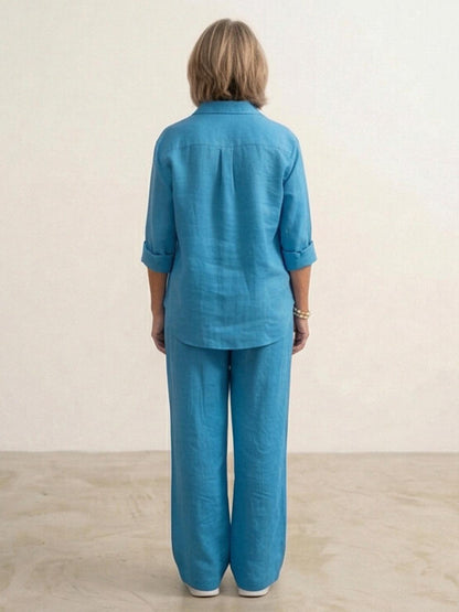 Vivian | Women's Casual Button-Down Shirt and Wide-Leg Pants Set