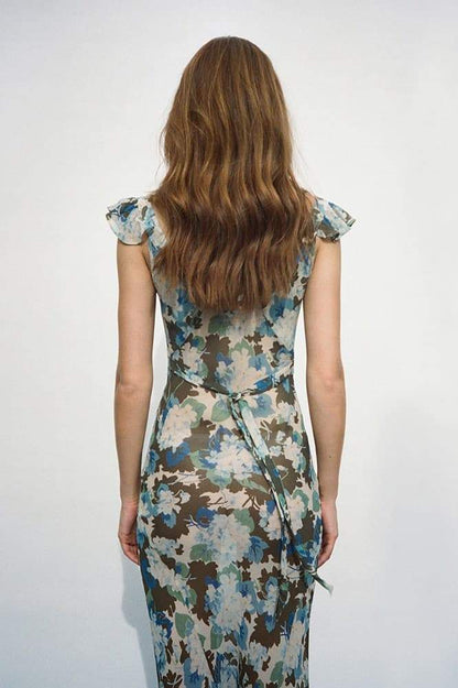 Vestido largo con volantes florales Renata 