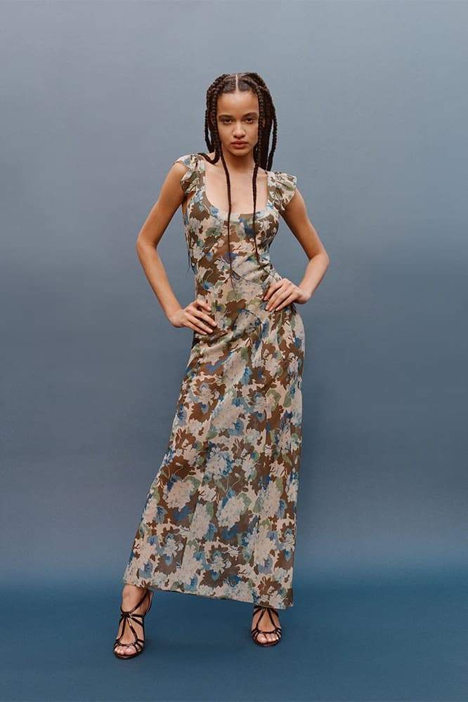 Vestido largo con volantes florales Renata 