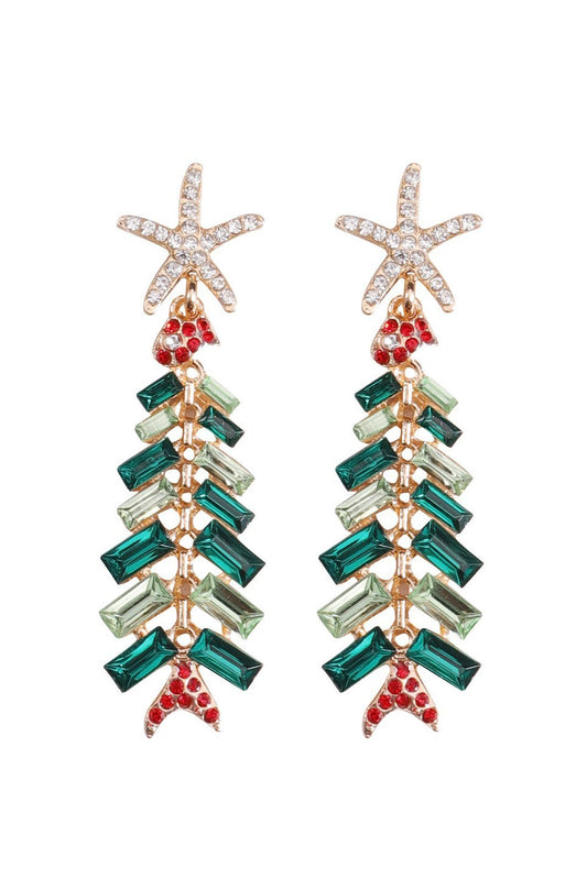 Pendientes de árbol de Navidad con diamantes de imitación 