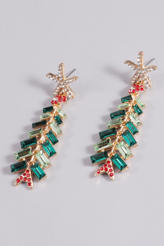 Pendientes de árbol de Navidad con diamantes de imitación 
