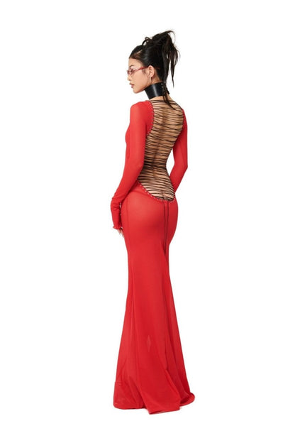 Riva Back Tie Semi-sheer Maxi Mesh Dress