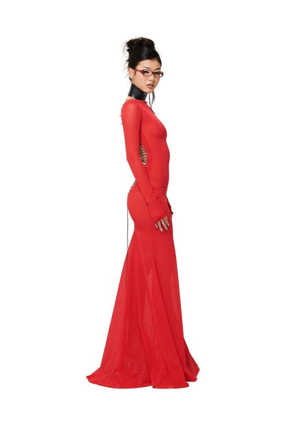 Riva Back Tie Semi-sheer Maxi Mesh Dress