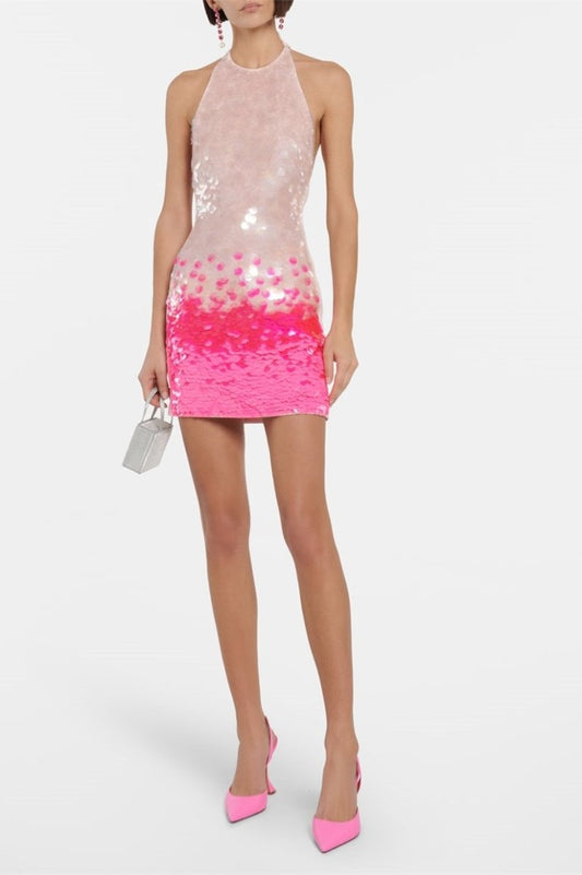 Minivestido Riva con lentejuelas degradadas y cuello halter 