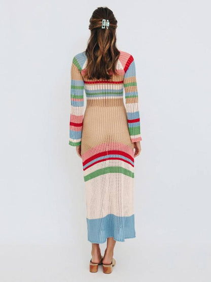 Vestido largo con bloques de color y tiras de crochet de Ruth 