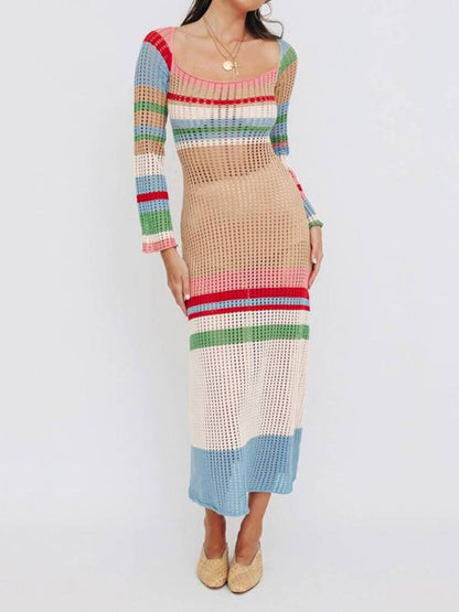 Vestido largo con bloques de color y tiras de crochet de Ruth 