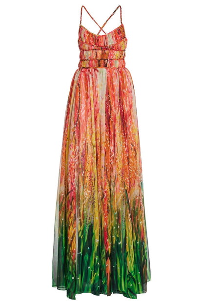 Vestido largo escalonado multicolor Sally 
