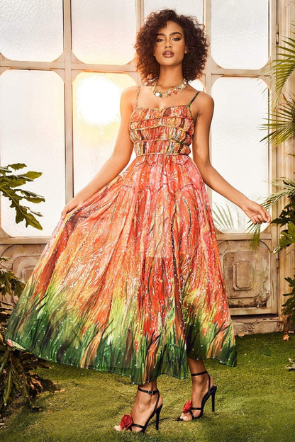 Vestido largo escalonado multicolor Sally 
